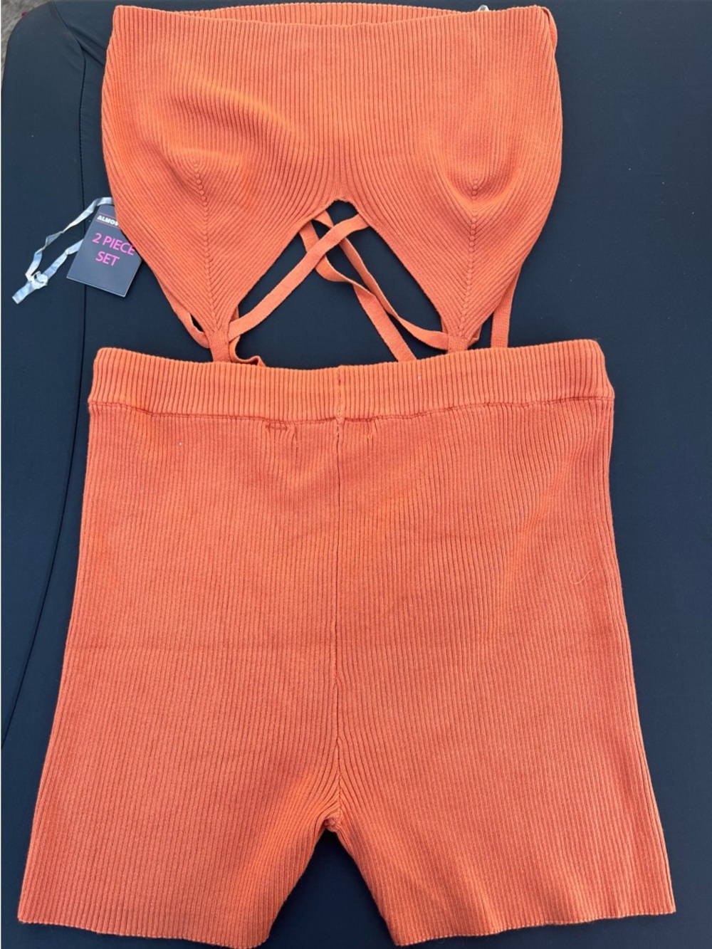 Women’s Rust Ribbed Crop Tank with Strappy V-Neck and short set.
